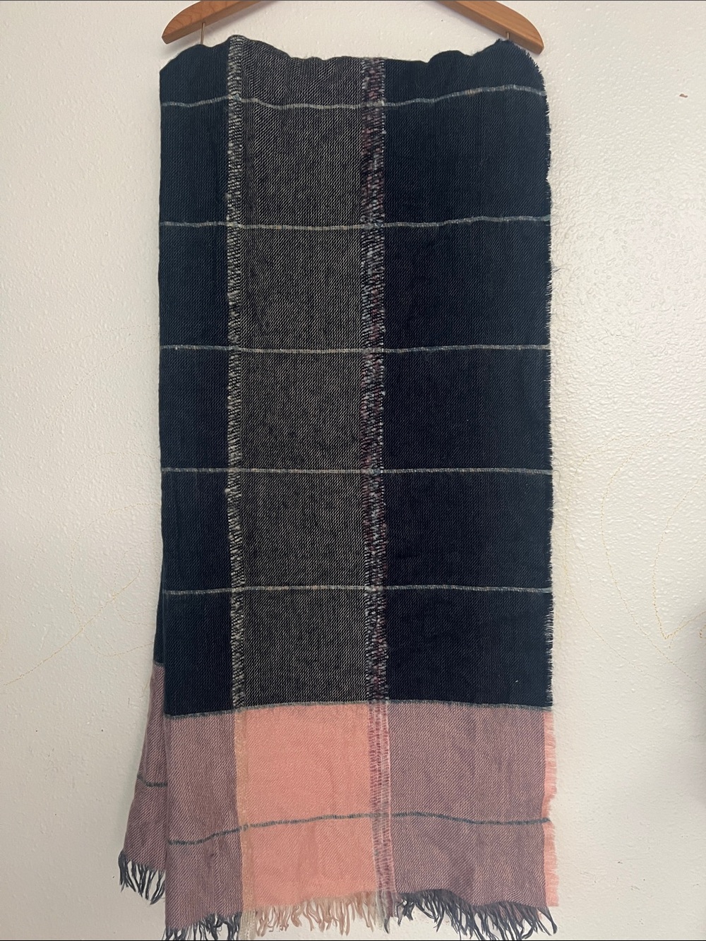 Madewell Navy and Pink Windowpane Throw/scarf
